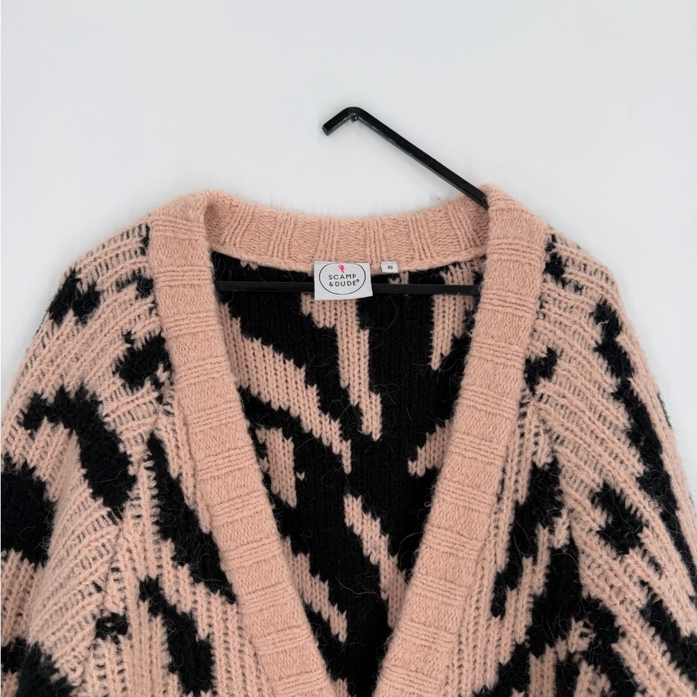 Scamp & Dude Pink Black Zebra Lightning Bolt Fuzzy Cardigan